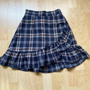 Korean Navy Plaid Wrap Mini Skirt - XS